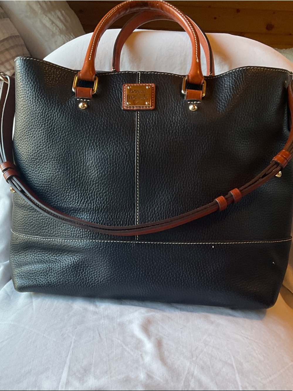 Dooney & Bourke Black and Brown Pebbled Leather Satchel